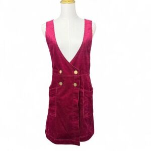 Burgundy Free People Corduroy Overall Dress Fall Vintage Vibes Layering Size 6